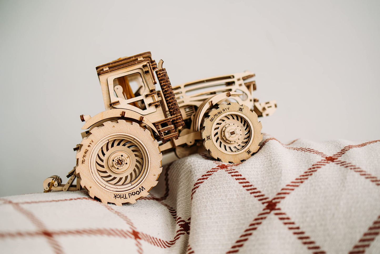 Wood Trick Wooden Mechanical Tractor Model Kit – 401-Piece, 11x7 in, 2 Speeds, Rubber Band Motor