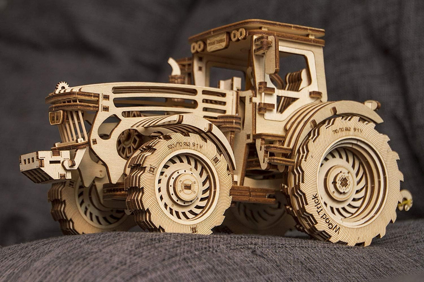 Wood Trick Wooden Mechanical Tractor Model Kit – 401-Piece, 11x7 in, 2 Speeds, Rubber Band Motor