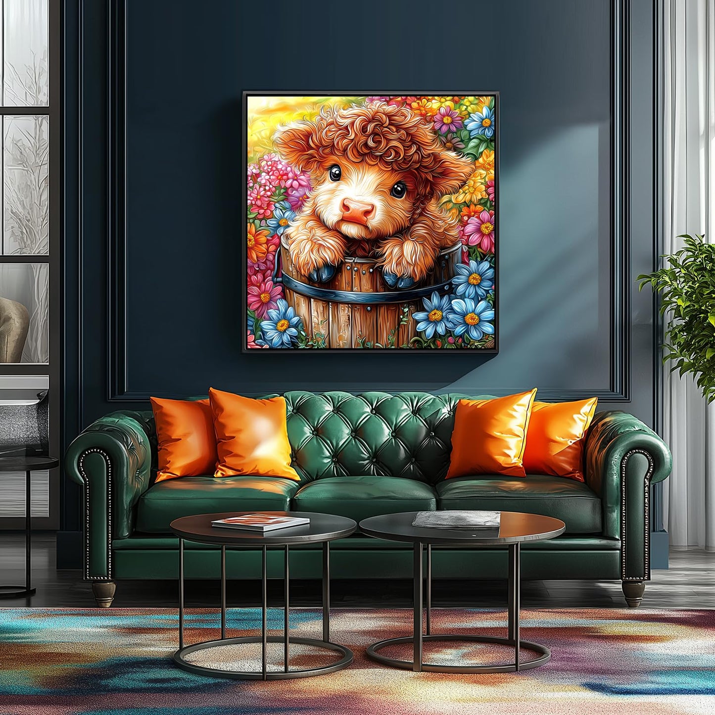 MINIWAN Highland Cow 500-Piece Puzzle for Adults – Floral Garden Jigsaw (20x20)