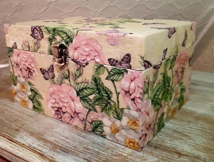Wooden Box With Hinged Lid Treasure Memory Chests Storage Metal Clasps - Choose Size