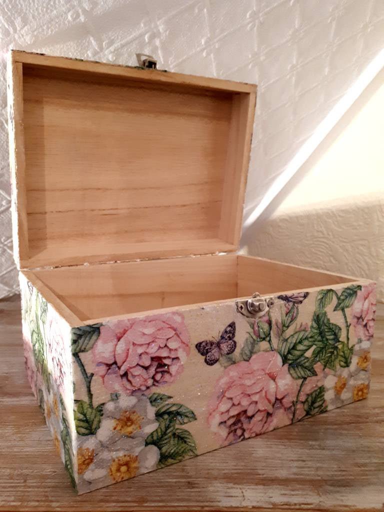 Wooden Box With Hinged Lid Treasure Memory Chests Storage Metal Clasps - Choose Size