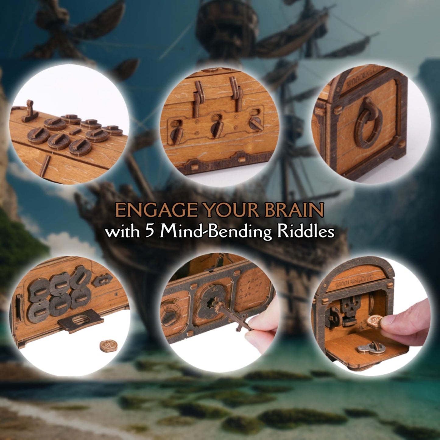 WOODEN.CITY Treasure Chest Puzzle Box for Adults – 3D Puzzle, Secret Opening, 165 Pieces