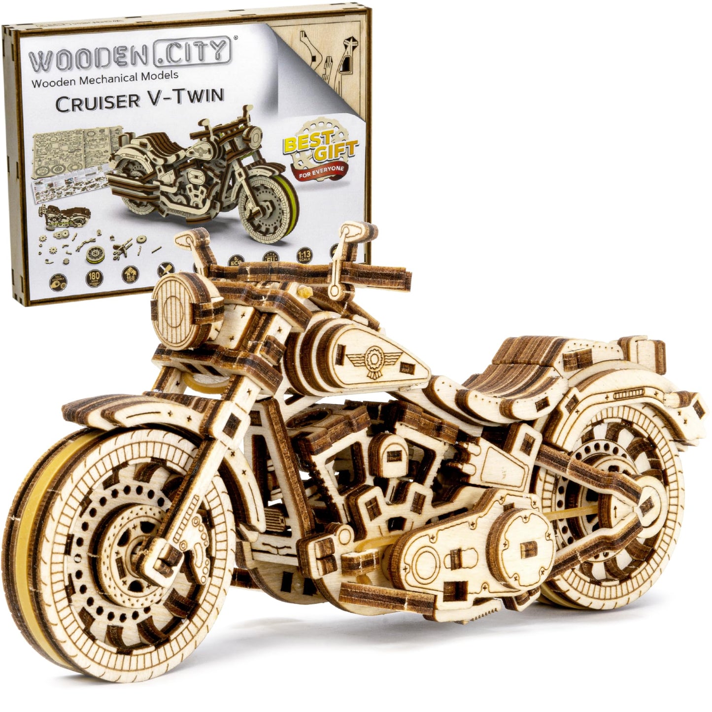 WOODEN.CITY Cruiser V-Twin Motorcycle 3D Puzzle for Adults – Buildable Wooden Model Kit