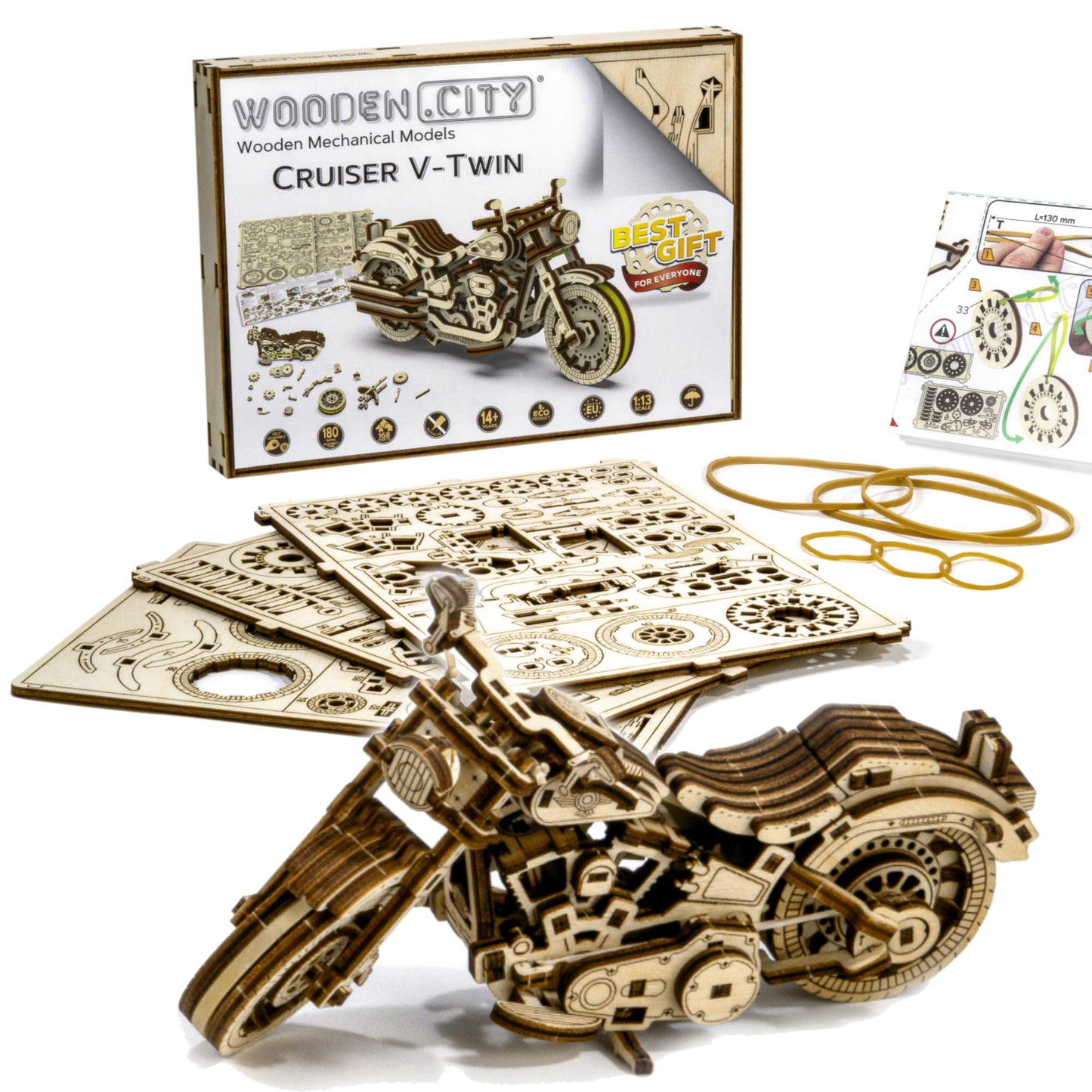 WOODEN.CITY Cruiser V-Twin Motorcycle 3D Puzzle for Adults – Buildable Wooden Model Kit