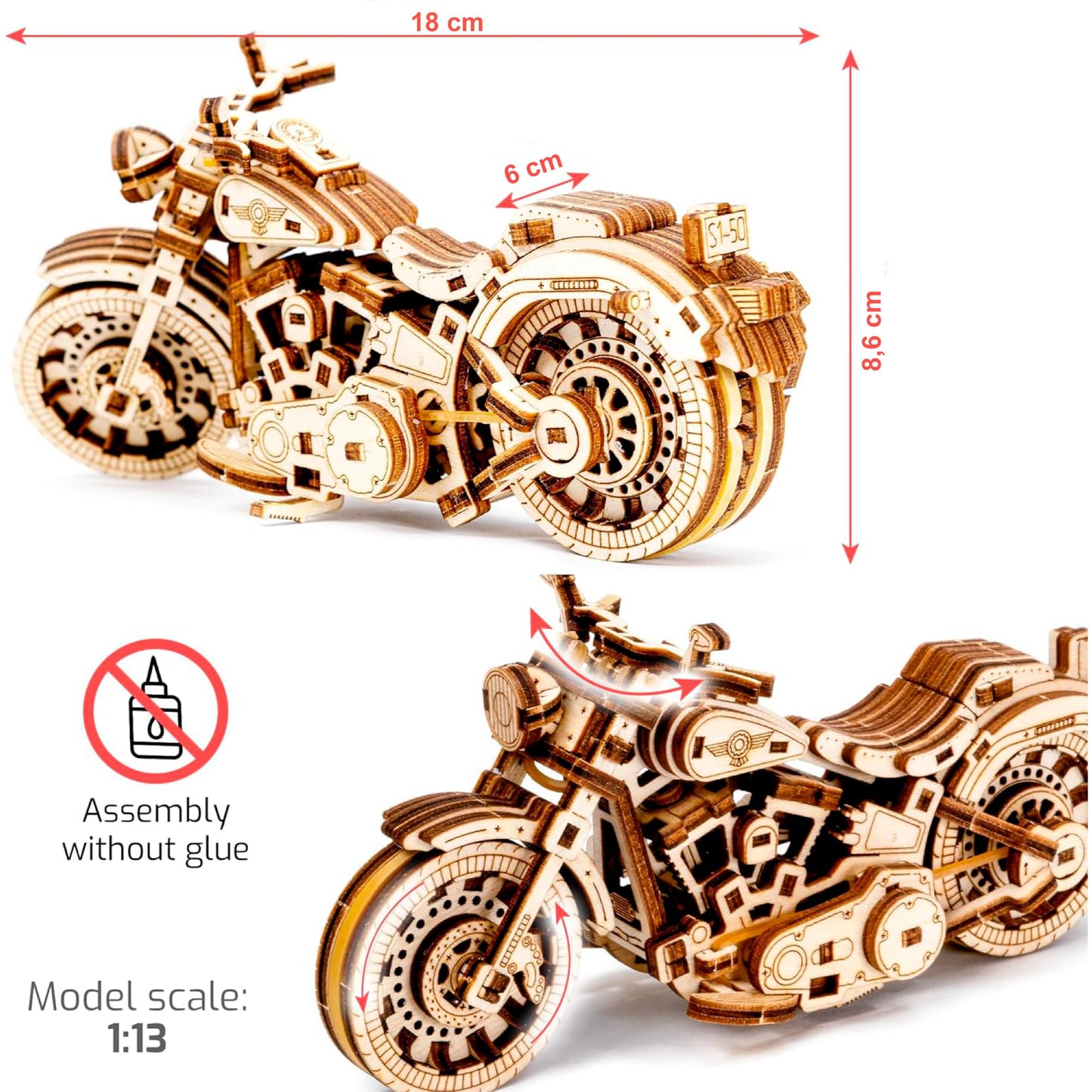 WOODEN.CITY Cruiser V-Twin Motorcycle 3D Puzzle for Adults – Buildable Wooden Model Kit