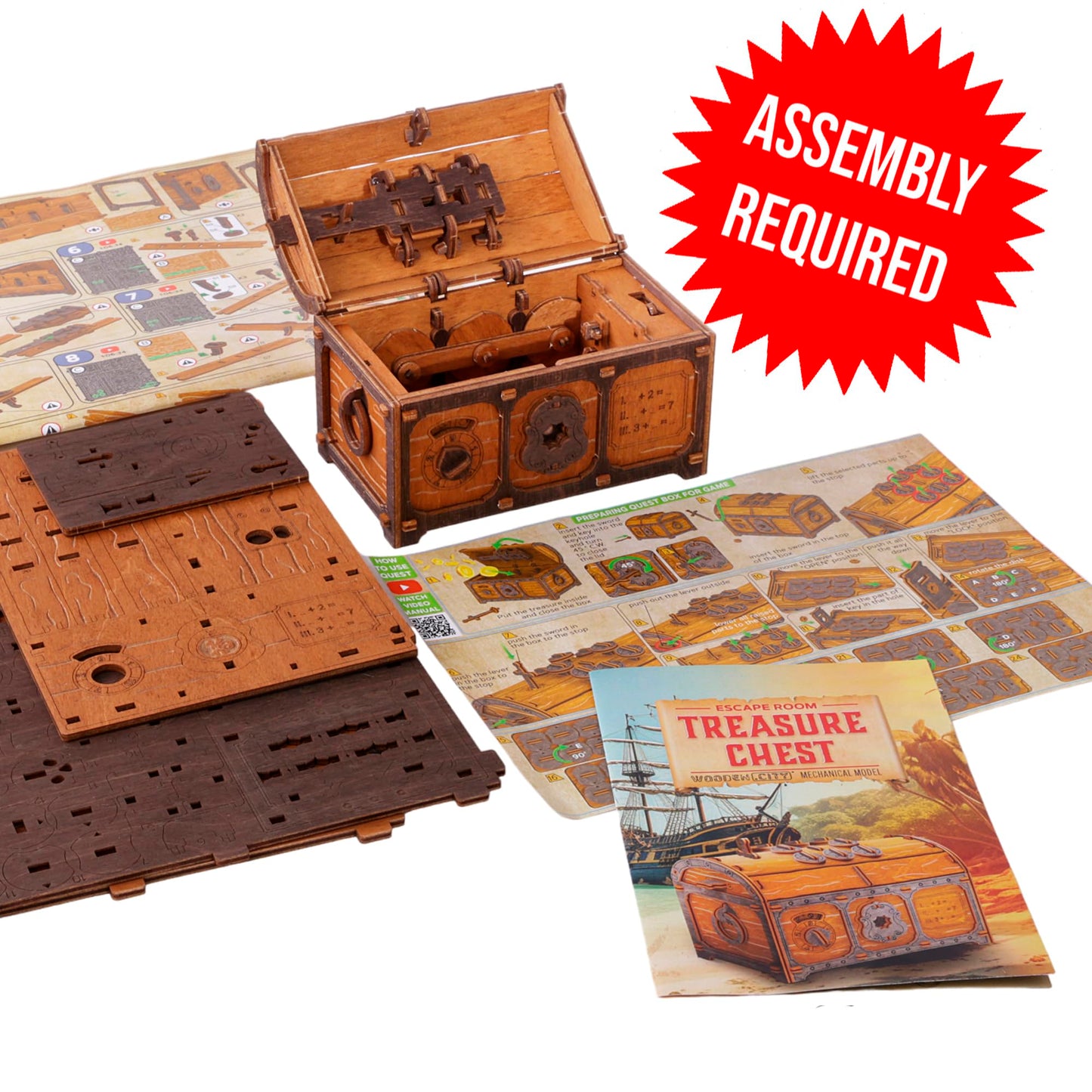 WOODEN.CITY Treasure Chest Puzzle Box for Adults – 3D Puzzle, Secret Opening, 165 Pieces