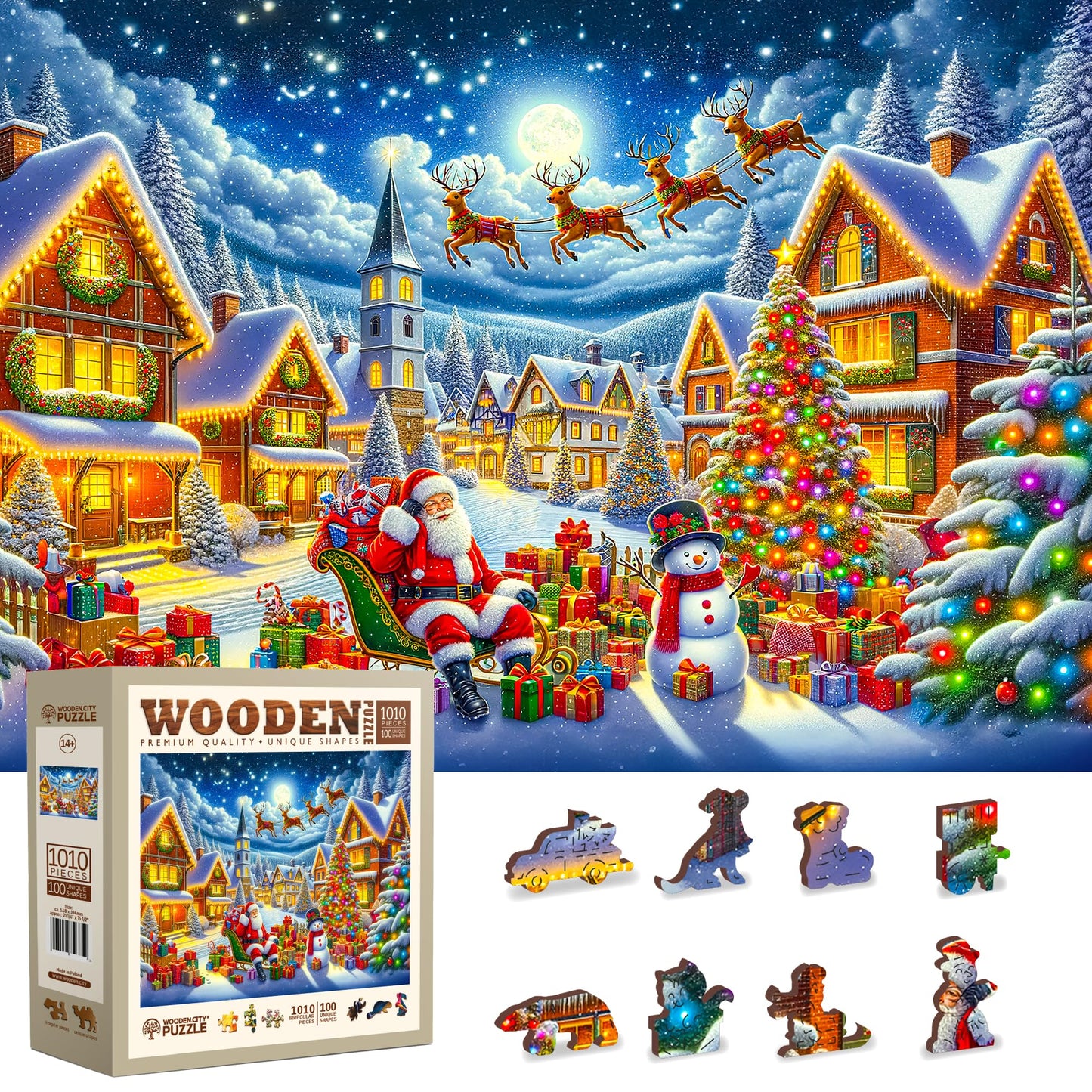 WOODEN.CITY Santa’s Joyful Journey 1000-Piece Wooden Puzzle – Made in EU | 21.25 x 15.5 in
