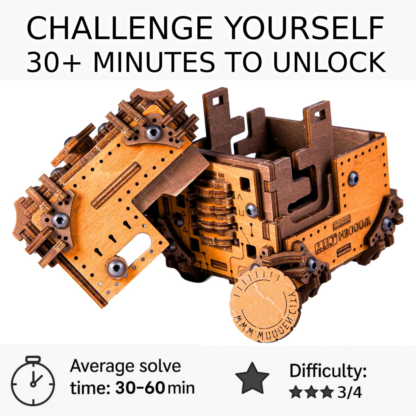 WOODEN.CITY Tesseract's Secret: 3D Wooden Puzzle Box for Adults