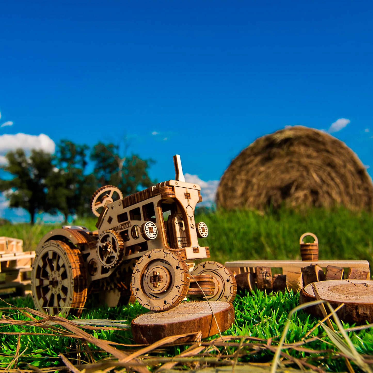 WOODEN.CITY Tractor 3D Puzzle for Adults – 148-Piece Moving-Wheel Mechanical Farm Tractor, EU-Made