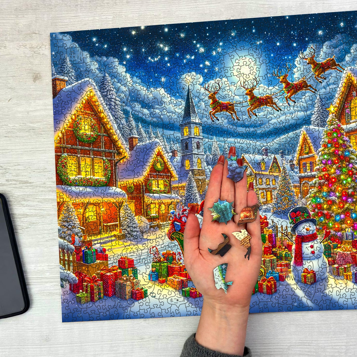 WOODEN.CITY Santa’s Joyful Journey 1000-Piece Wooden Puzzle – Made in EU | 21.25 x 15.5 in