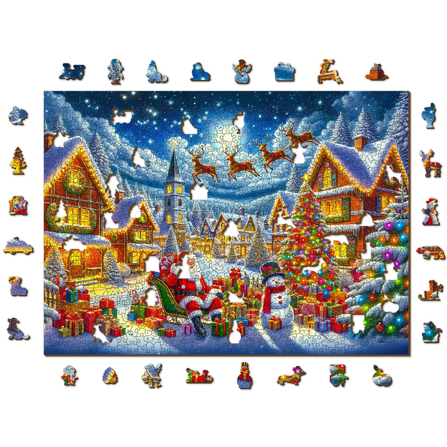 WOODEN.CITY Santa’s Joyful Journey 1000-Piece Wooden Puzzle – Made in EU | 21.25 x 15.5 in