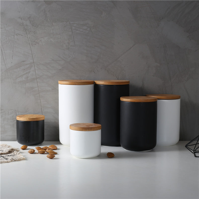 Wooden Lid Sealed Ceramic Storage Jar, Kitchen Accessories