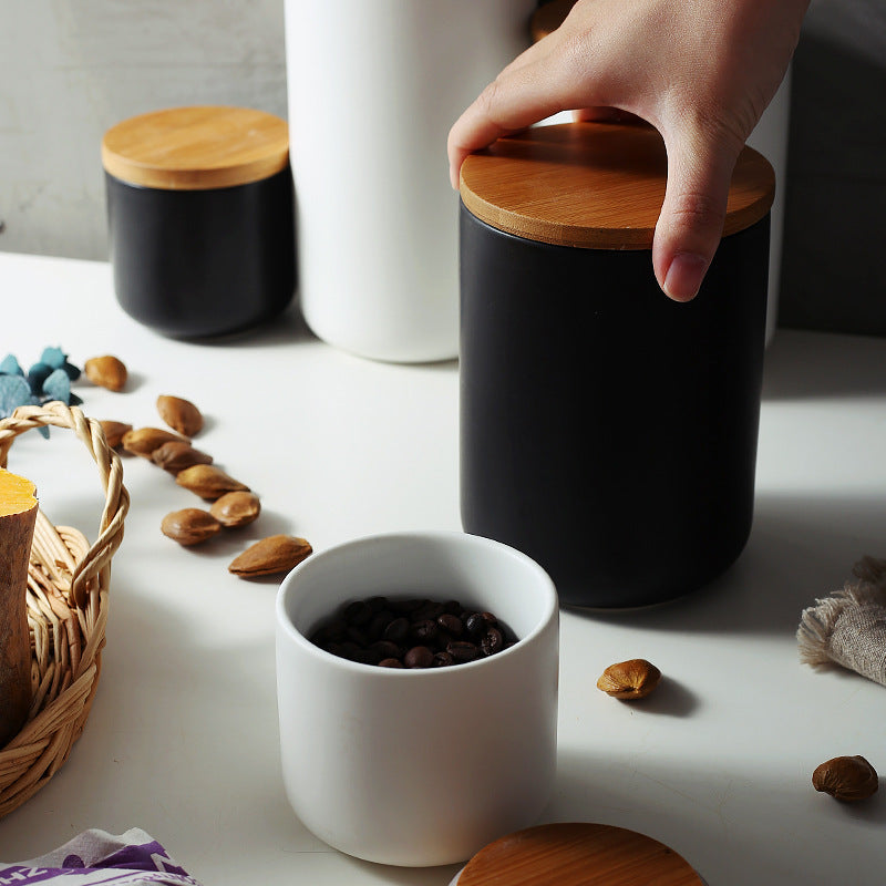 Wooden Lid Sealed Ceramic Storage Jar, Kitchen Accessories