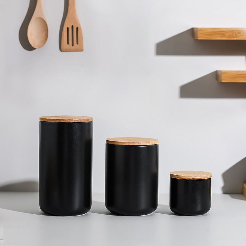Wooden Lid Sealed Ceramic Storage Jar, Kitchen Accessories