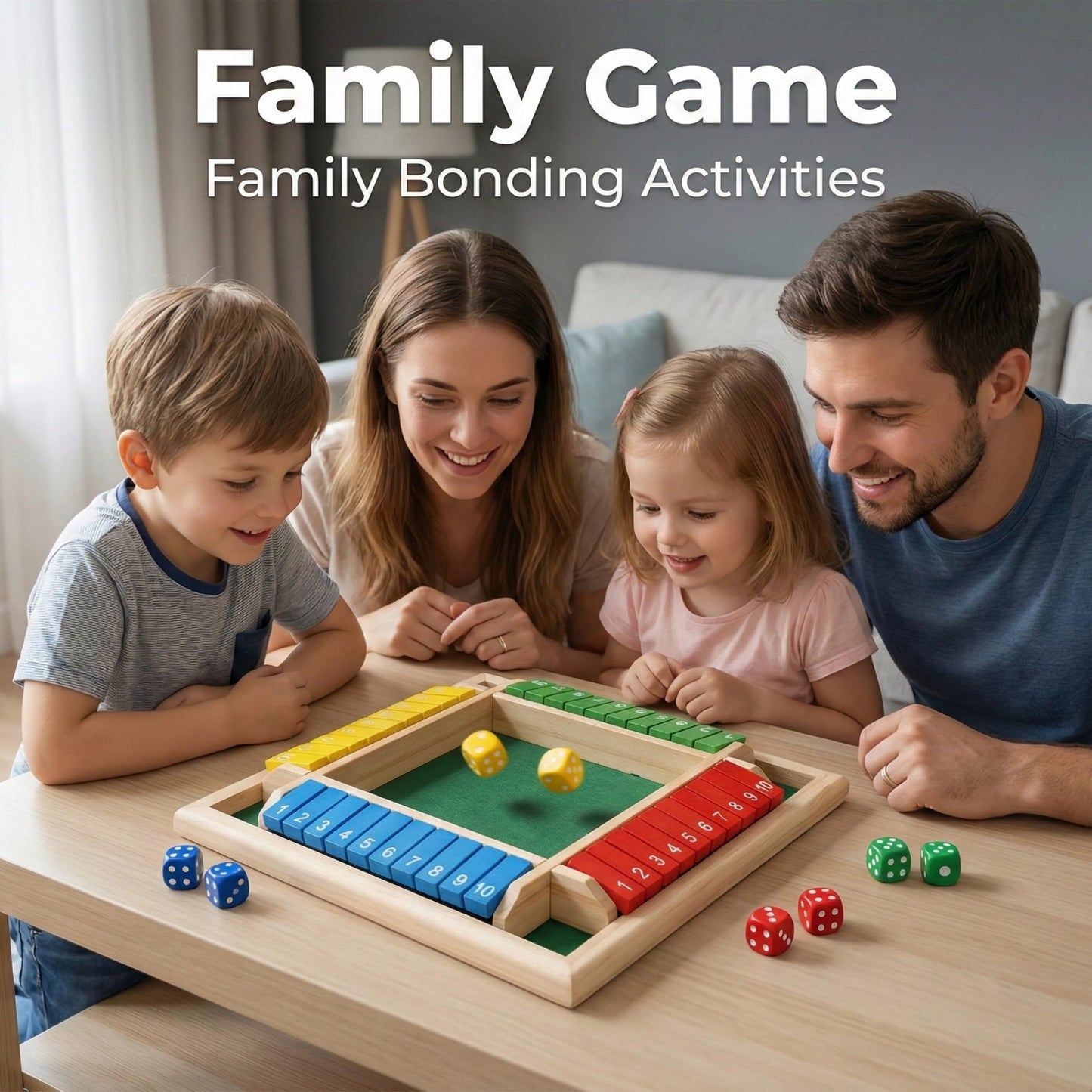 Wooden Shut The Box Dice Game - 2-4 Player Deluxe Family Math Toy