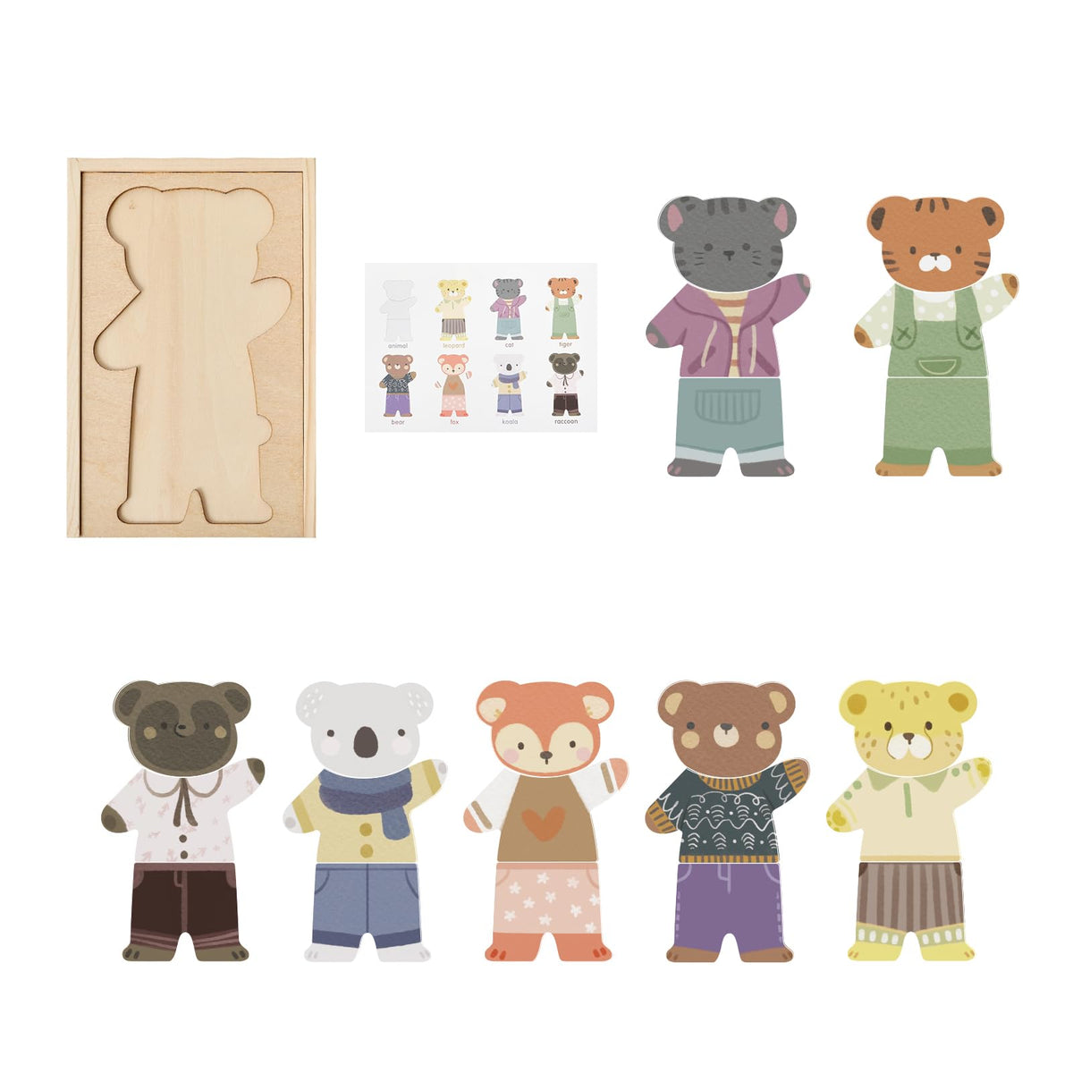 WOODEN TEETHER: Wooden Animal Dress-Up Puzzle for Ages 3+ | 21 Pieces + Storage Box