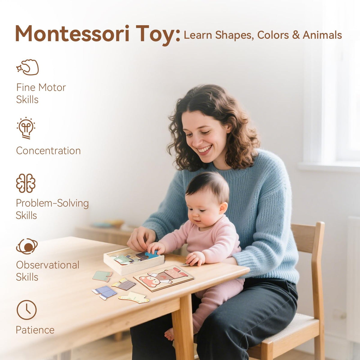 WOODEN TEETHER: Wooden Animal Dress-Up Puzzle for Ages 3+ | 21 Pieces + Storage Box