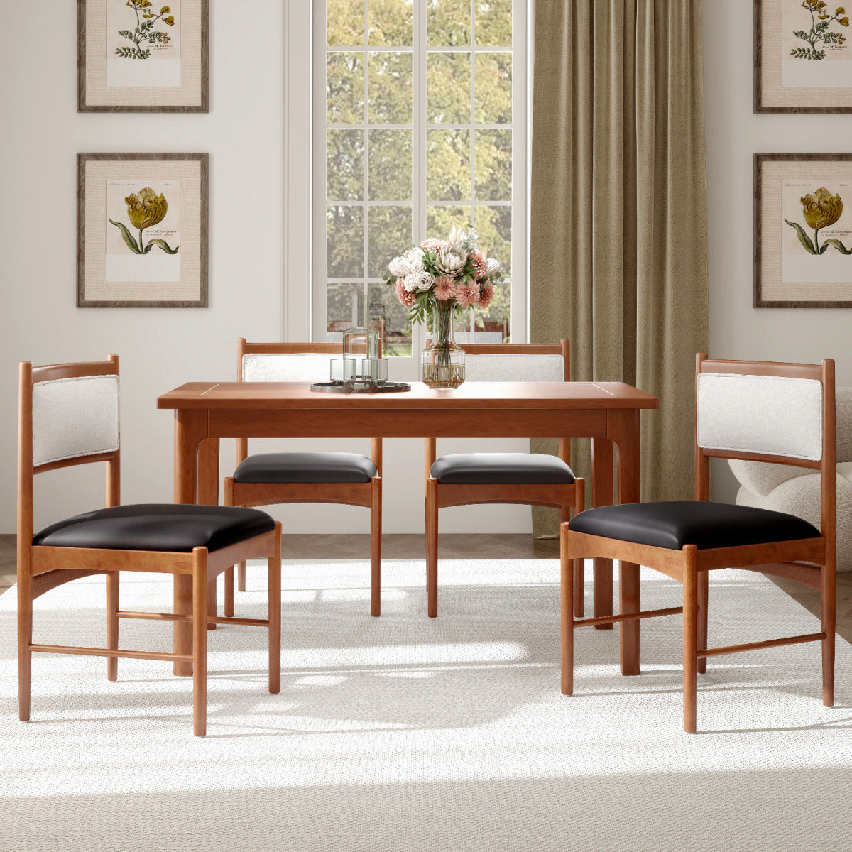 Wooden Dining Chair with Rubber Wood Frame Set of 4-Walnut