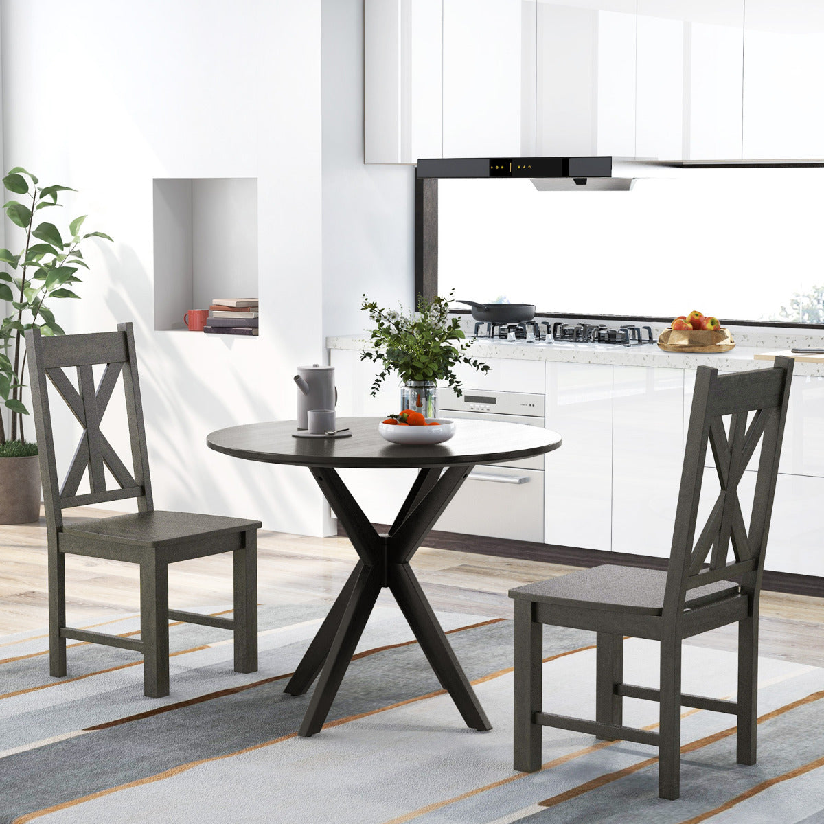 Wooden Dining Chairs Set of 4 with Rubber Wood Frame and Elegant Hollowed Backrest