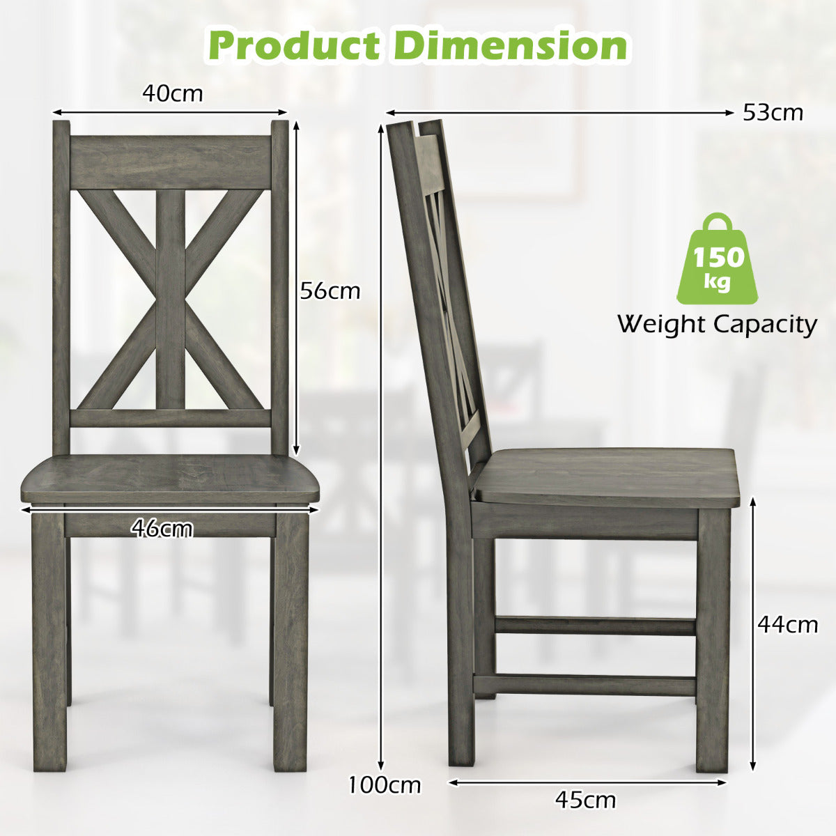 Wooden Dining Chairs Set of 4 with Rubber Wood Frame and Elegant Hollowed Backrest