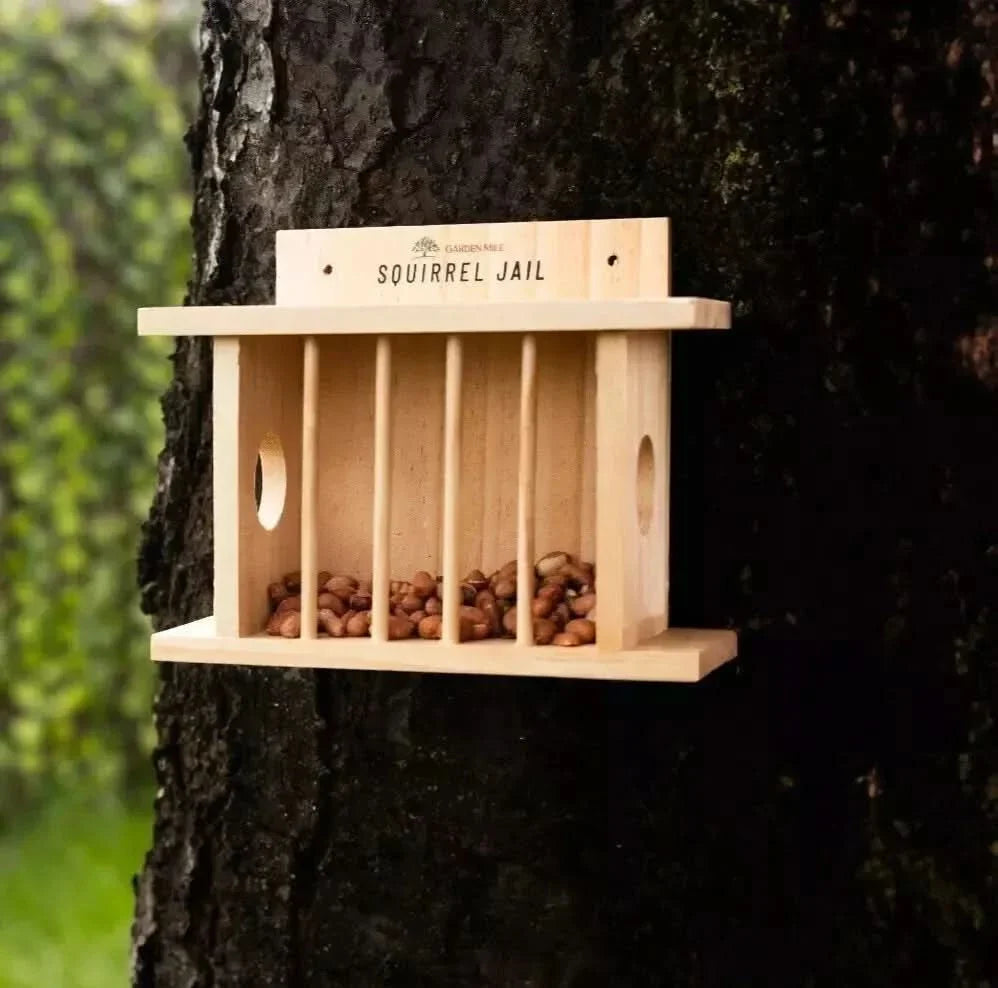 Wooden Bird and Squirrel Feeder Hanging Wildlife Feeding Station
