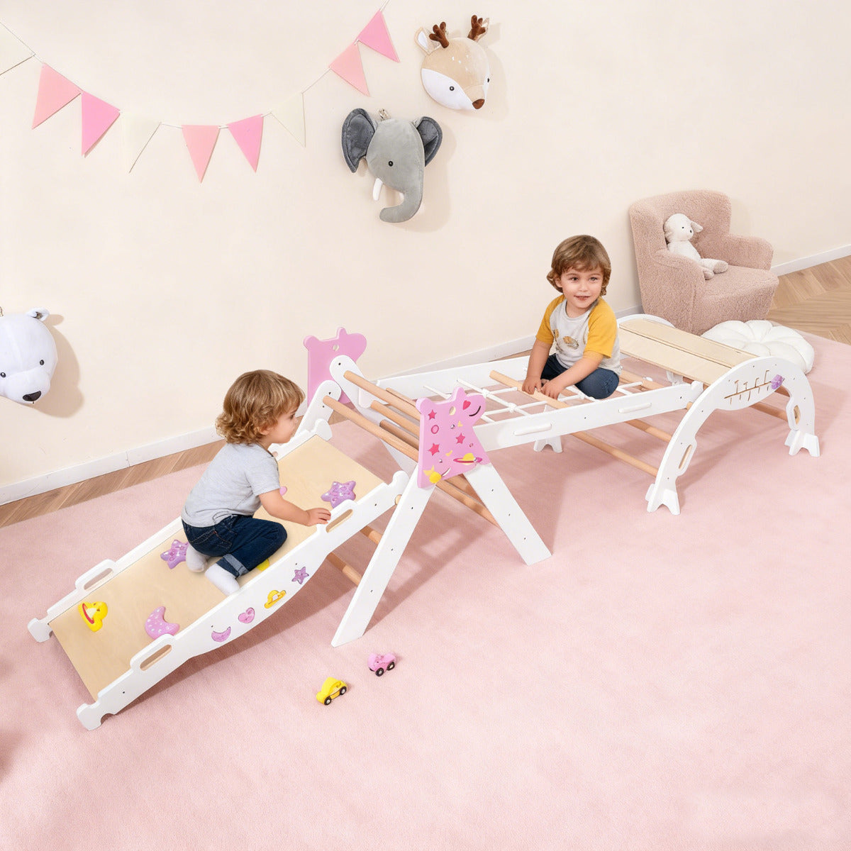 Wooden Montessori Climbing Set with Climbing Rope and Ladder-Colourful
