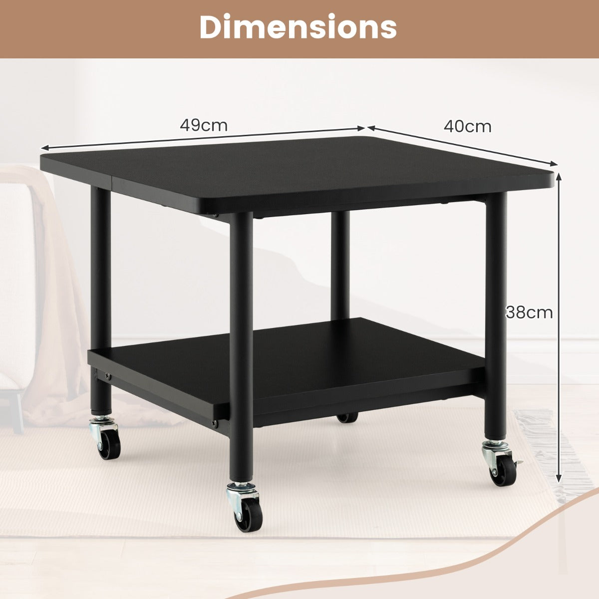 2 Tier Wooden Printer Stand with 360° Swivel Casters-White