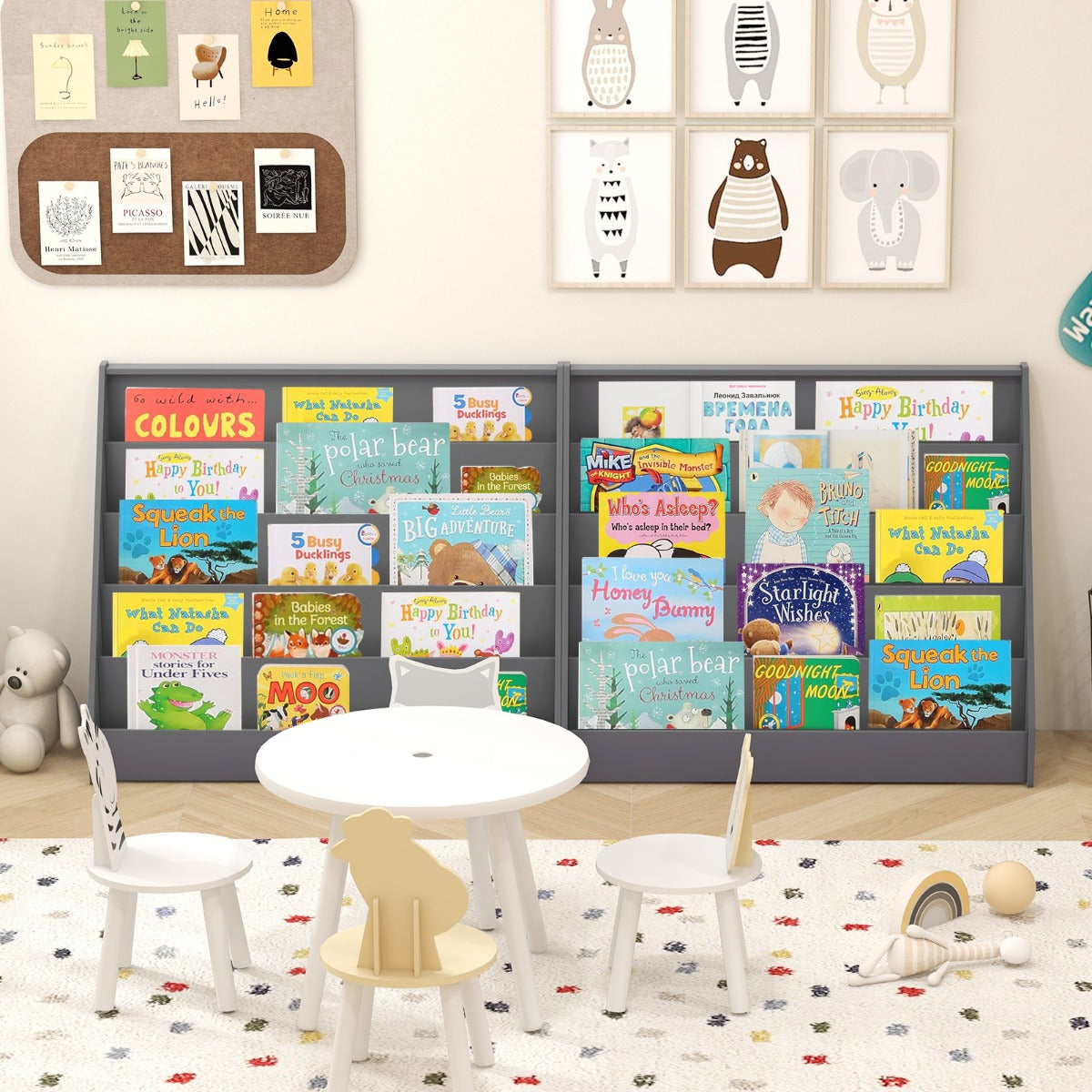 5-Tier Wooden Toddler Book Shelf Stand with Deep Compartments-Natural