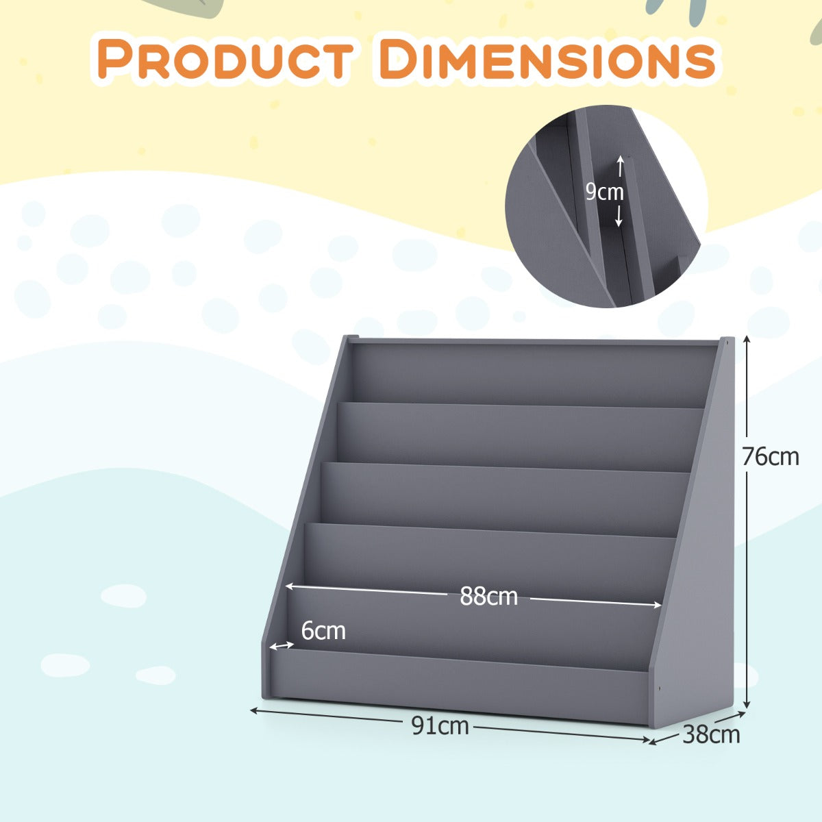 5-Tier Wooden Toddler Book Shelf Stand with Deep Compartments-Natural