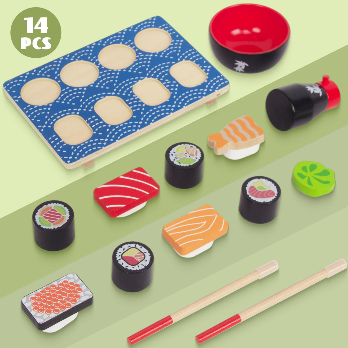 WoodenEdu Sushi Slicing Play Set – Wooden Pretend Sushi for Kids 3+ | Safe, Eco-Friendly Kitchen Toys