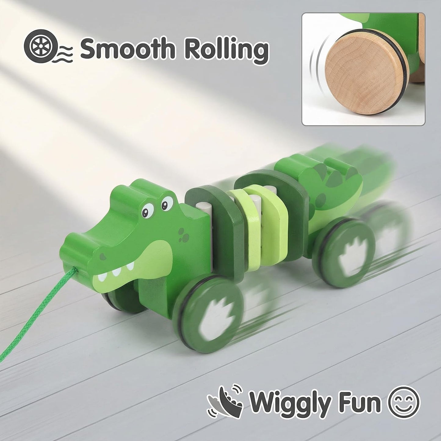WoodenEdu Crocodile Pull Toy – Wooden Pull Along for Toddlers (Ages 1+) | Safe FSC Wood