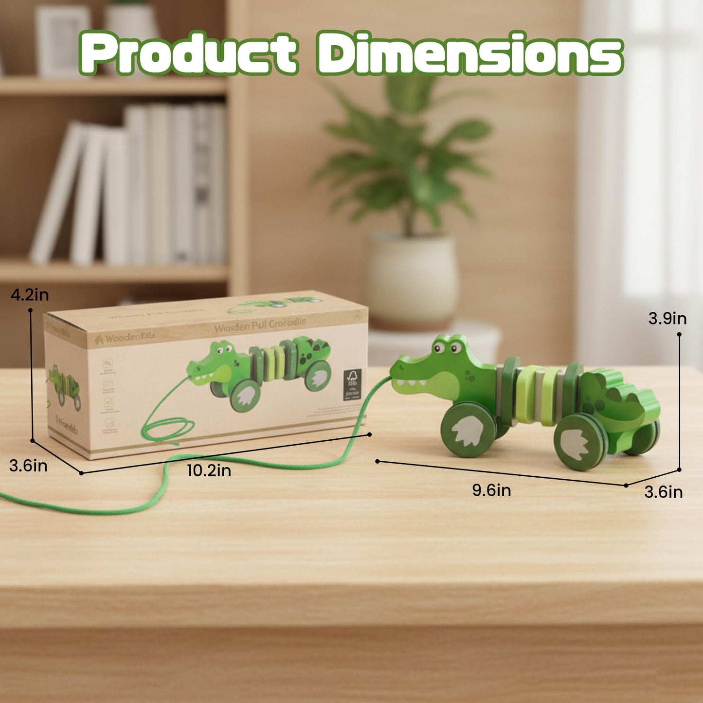 WoodenEdu Crocodile Pull Toy – Wooden Pull Along for Toddlers (Ages 1+) | Safe FSC Wood