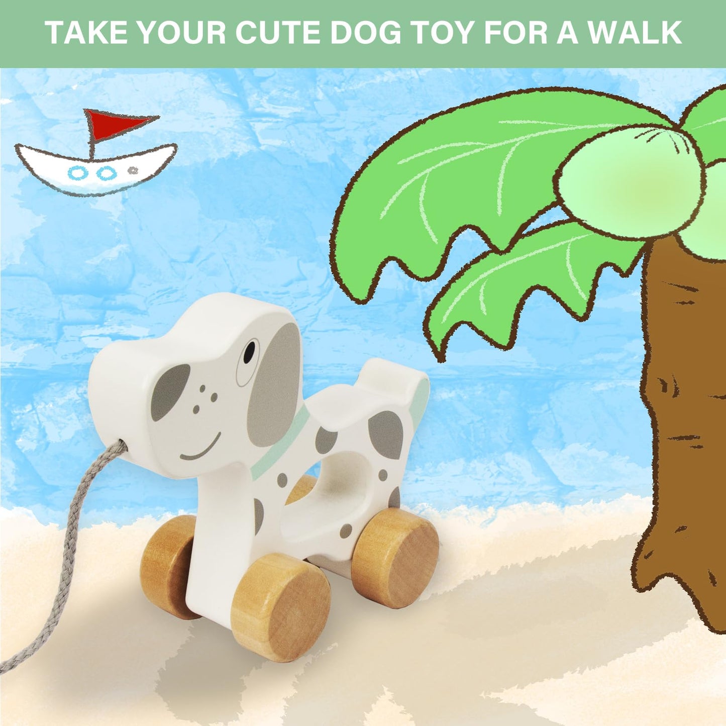 WoodenEdu Dog Pull Toy – Wooden Baby Toy for Crawling, Walking & Toddler Play