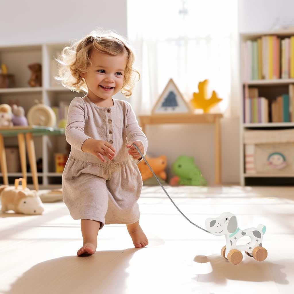 WoodenEdu Dog Pull Toy – Wooden Baby Toy for Crawling, Walking & Toddler Play