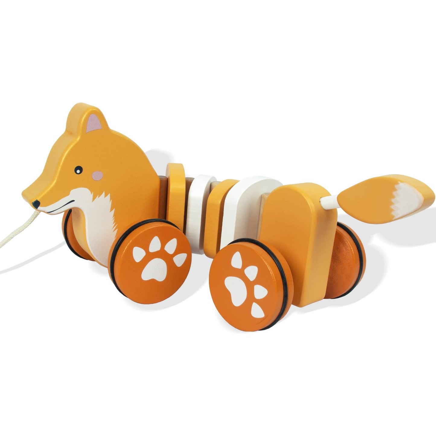 WoodenEdu Fox Pull Toy – FSC-Certified Wooden Toddler Toy for Crawling
