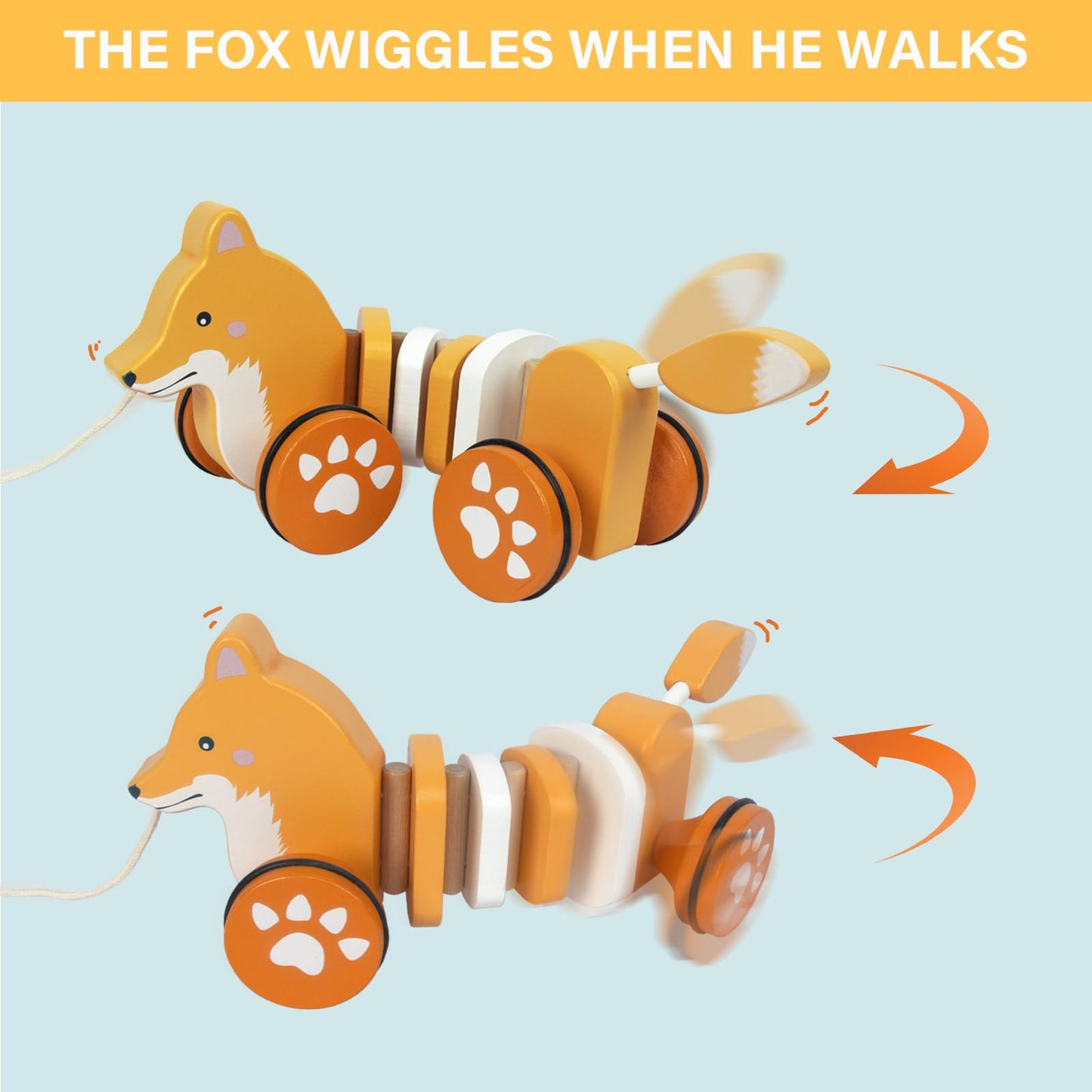 WoodenEdu Fox Pull Toy – FSC-Certified Wooden Toddler Toy for Crawling