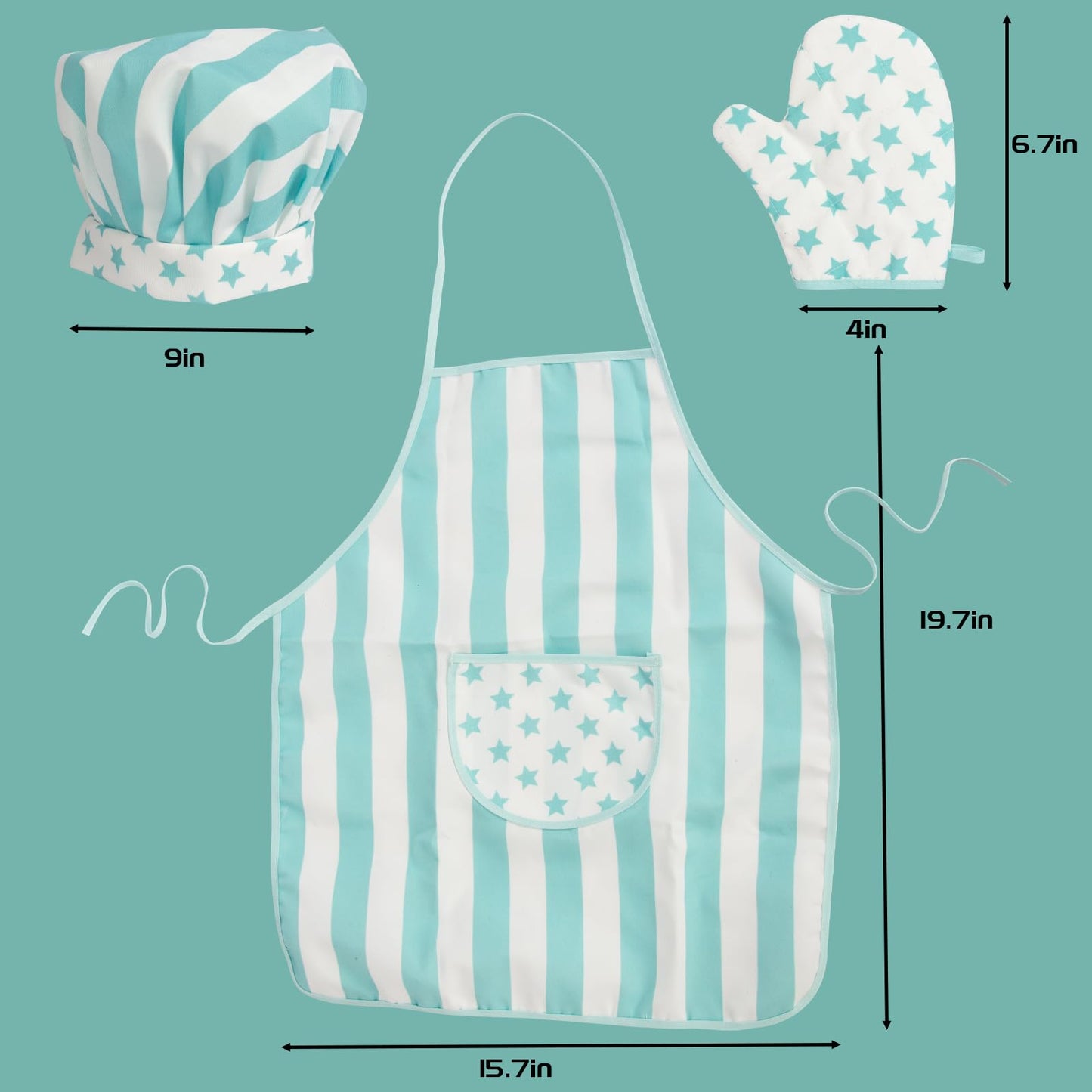WoodenEdu Kid Apron and Chef Hat Set - 3 Pcs Blue for Cooking, Baking & Role Play | Gift for Kids