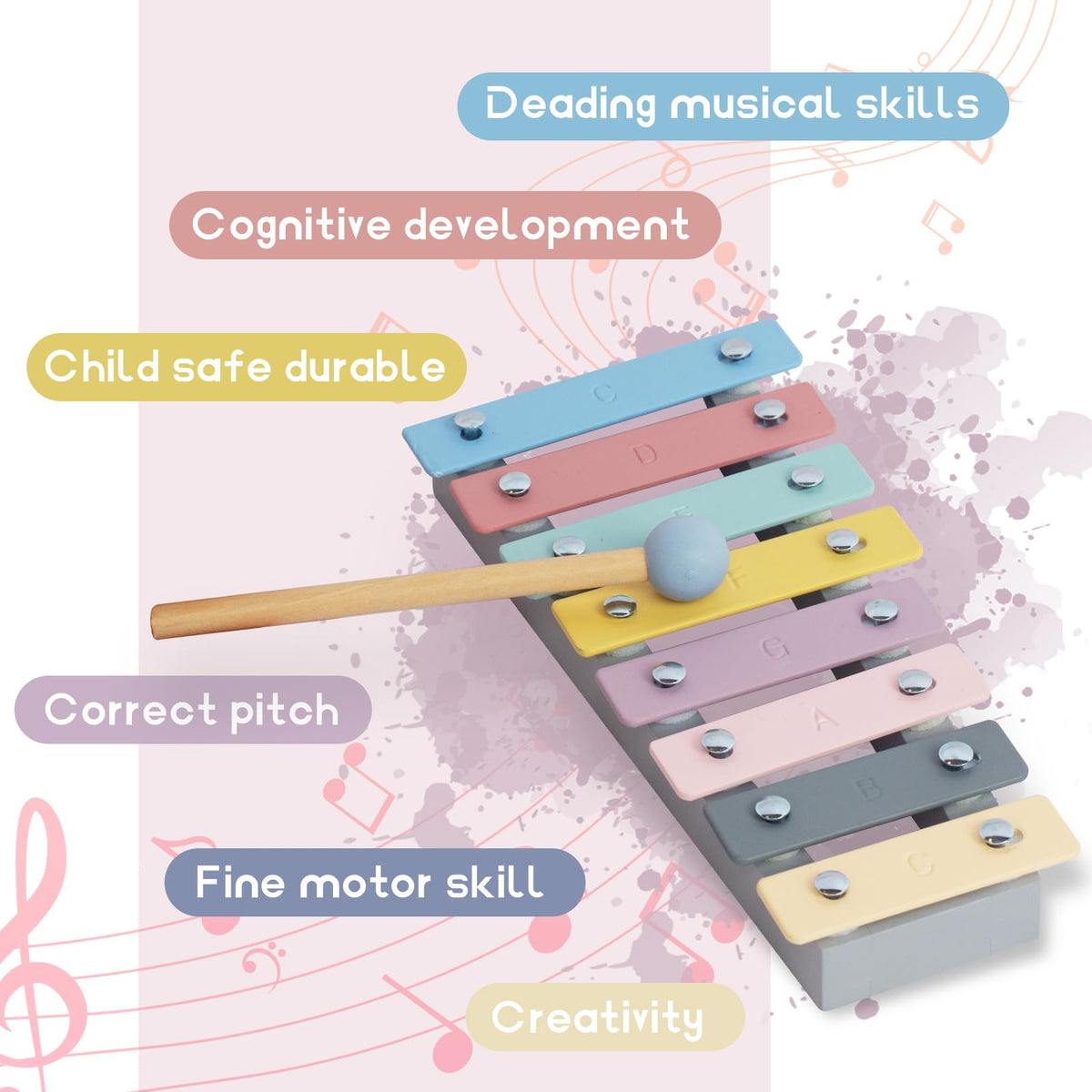 WoodenEdu Kids Xylophone: Safe, Educational Musical Toy for Toddlers