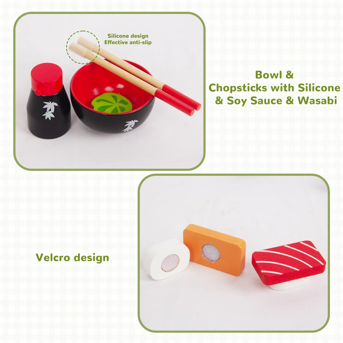 WoodenEdu Sushi Slicing Play Set – Wooden Pretend Sushi for Kids 3+ | Safe, Eco-Friendly Kitchen Toys