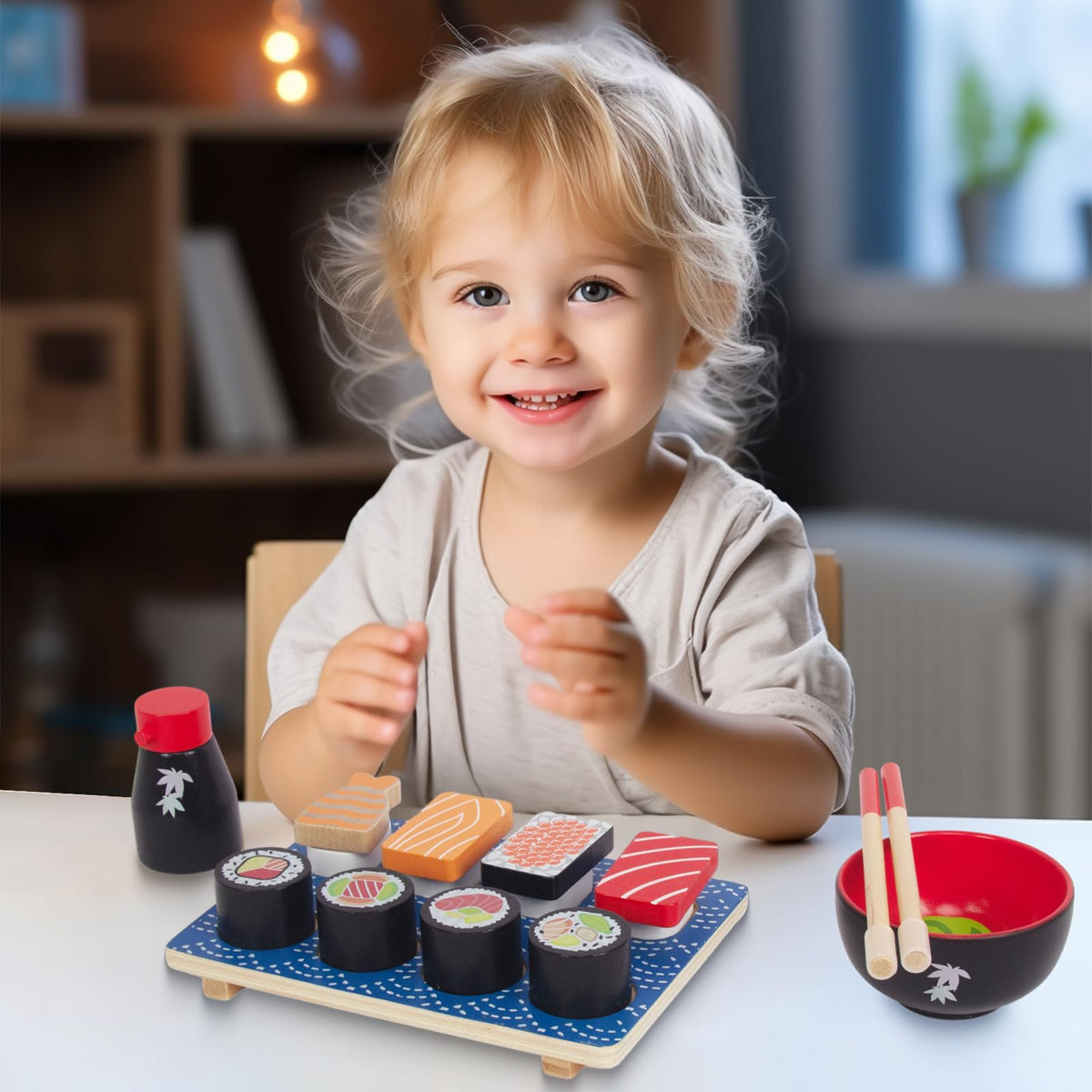 WoodenEdu Sushi Slicing Play Set – Wooden Pretend Sushi for Kids 3+ | Safe, Eco-Friendly Kitchen Toys