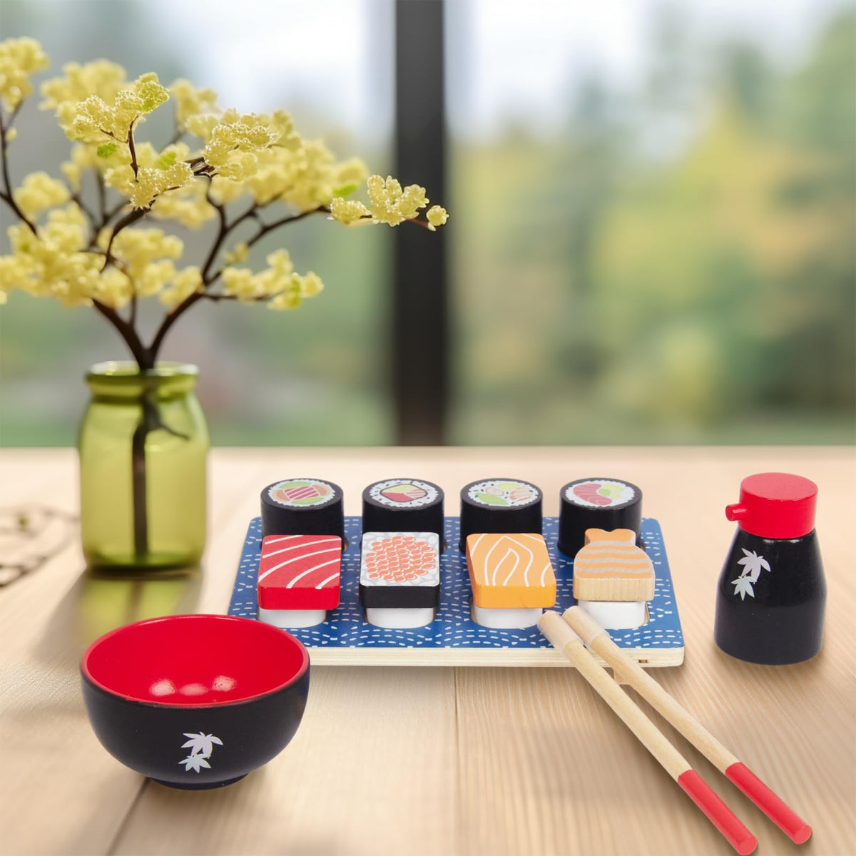 WoodenEdu Sushi Slicing Play Set – Wooden Pretend Sushi for Kids 3+ | Safe, Eco-Friendly Kitchen Toys