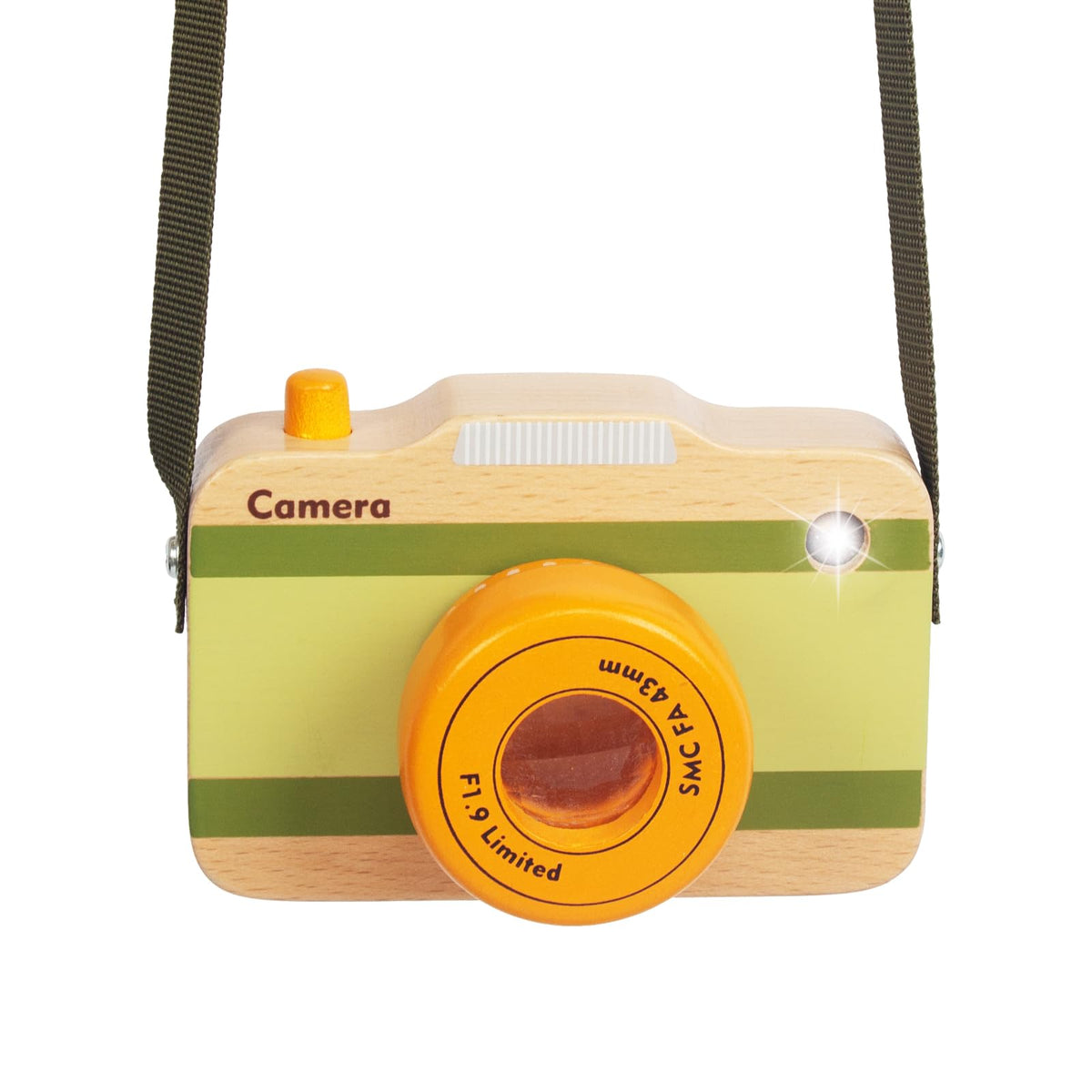 WoodenEdu Wooden Mini Pretend Camera Toy - Real Sounds and Lights for Toddlers