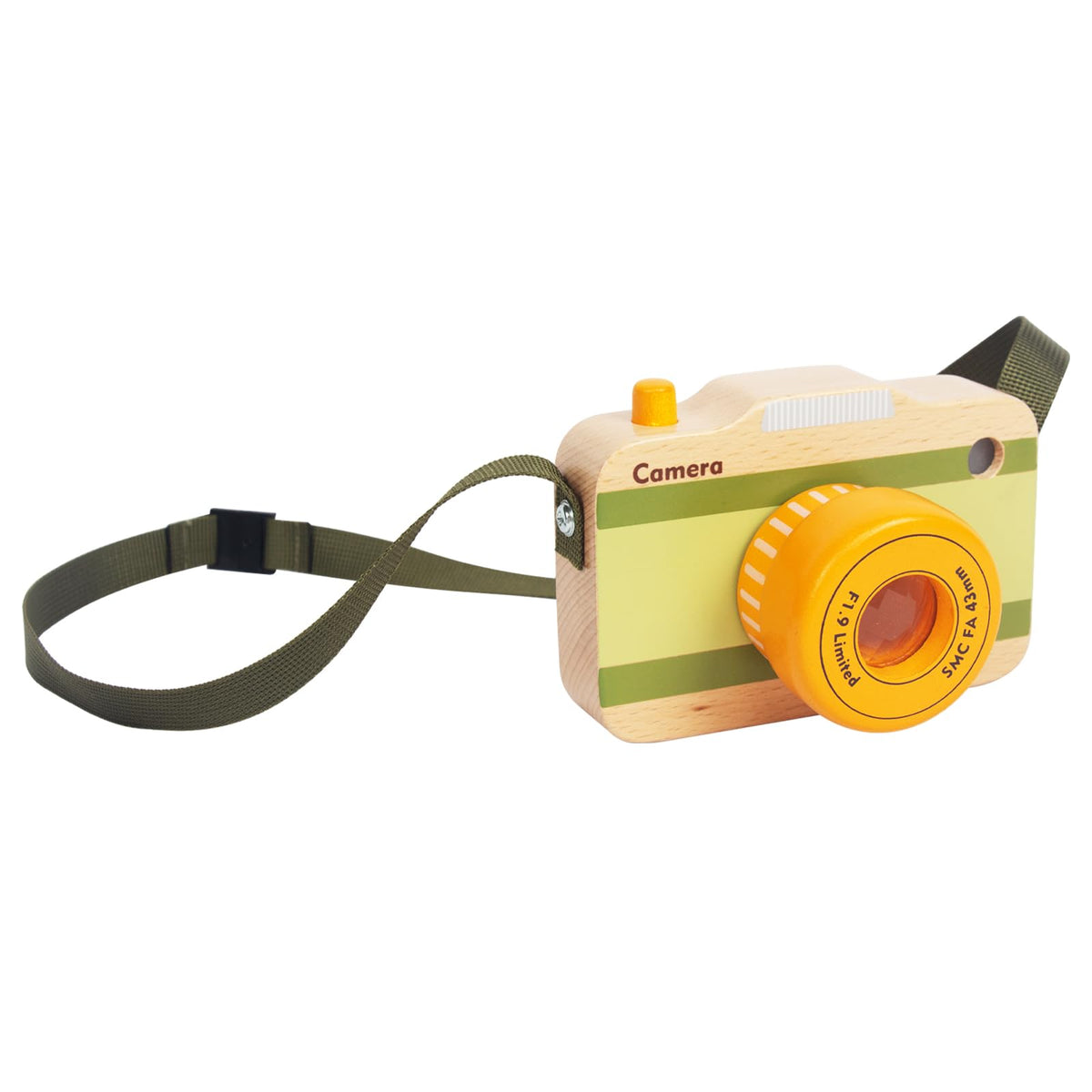 WoodenEdu Wooden Mini Pretend Camera Toy - Real Sounds and Lights for Toddlers