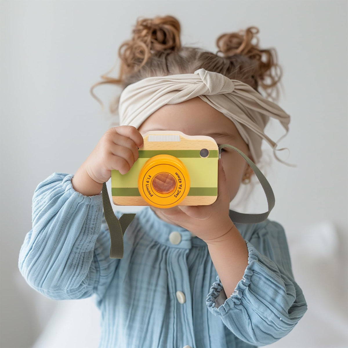 WoodenEdu Wooden Mini Pretend Camera Toy - Real Sounds and Lights for Toddlers