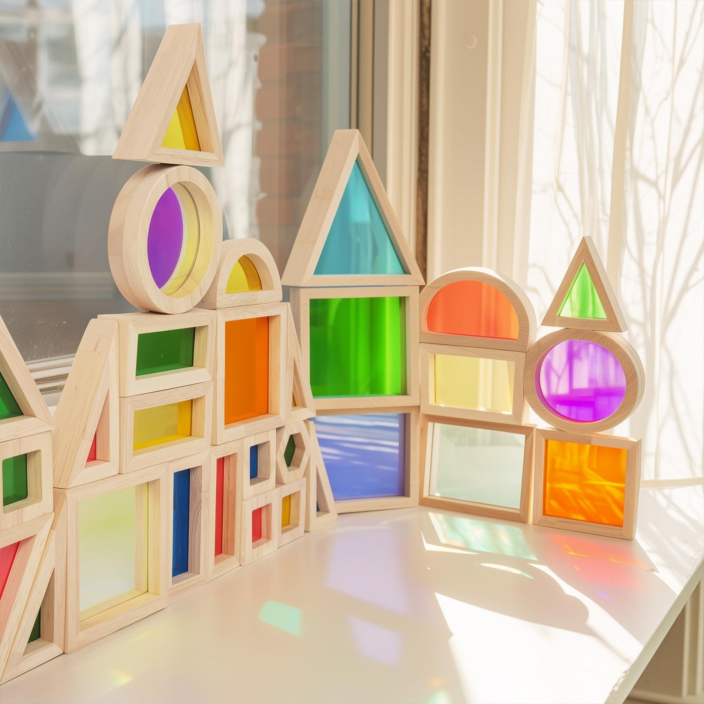 WOODENFUN 32-Piece Rainbow Wooden Building Blocks Set – Safe, Durable STEM Toy for Kids