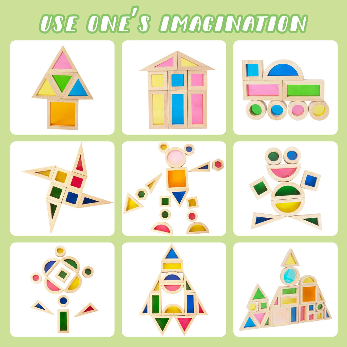 WOODENFUN 32-Piece Rainbow Wooden Building Blocks Set – Safe, Durable STEM Toy for Kids