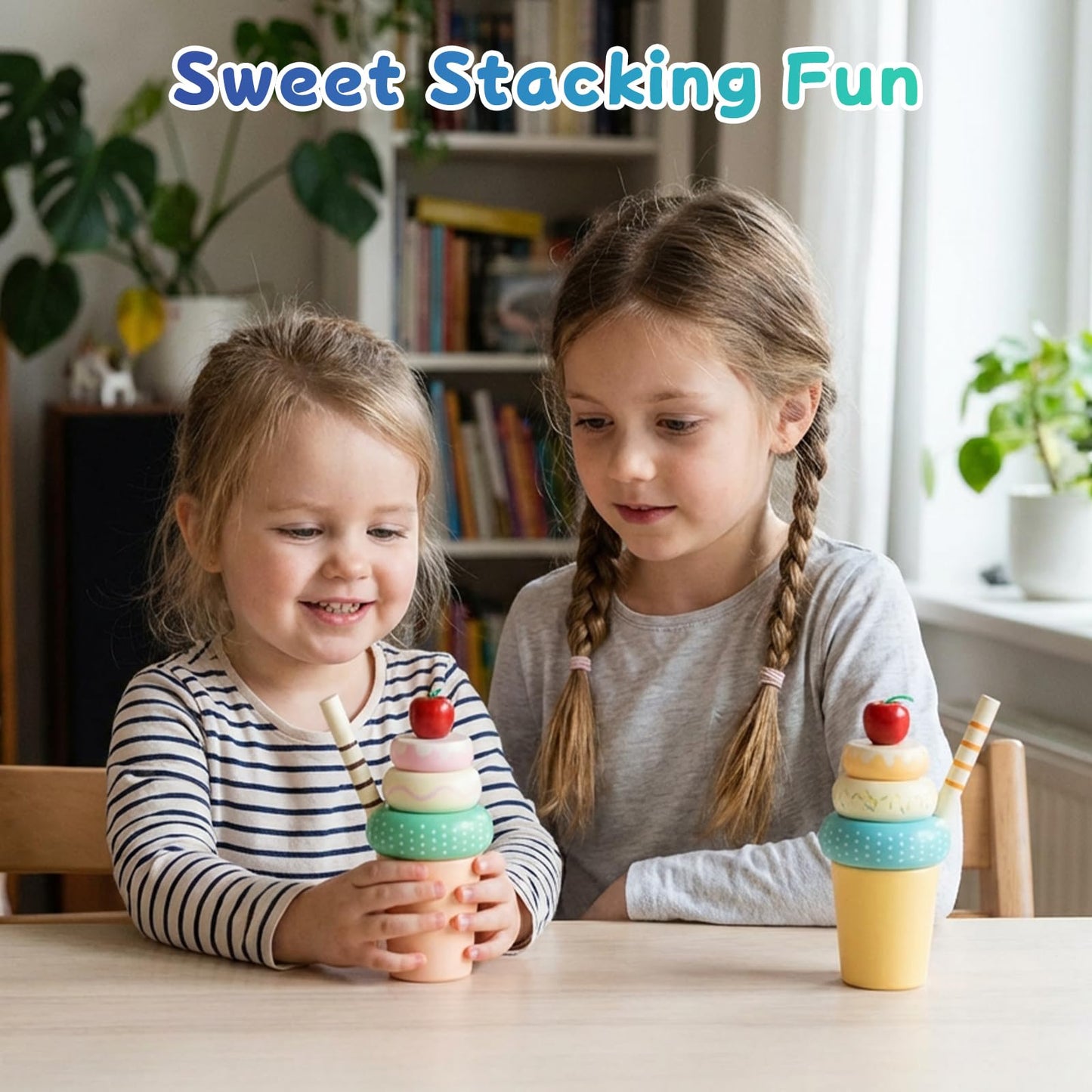 WOODENFUN Wooden Ice Cream Toys for Kids – Pretend Play Food Set for Toddlers 1-3