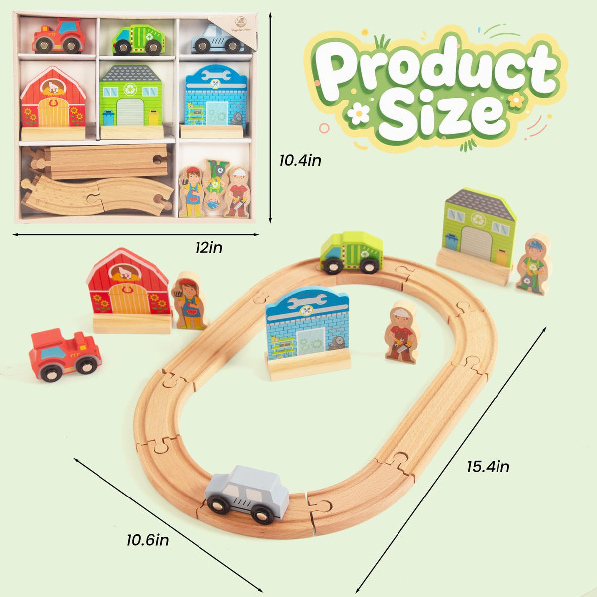 WOODENFUN Wooden Train Set for Toddlers — Farm, Expandable, Brio/Thomas/Chuggington Compatible