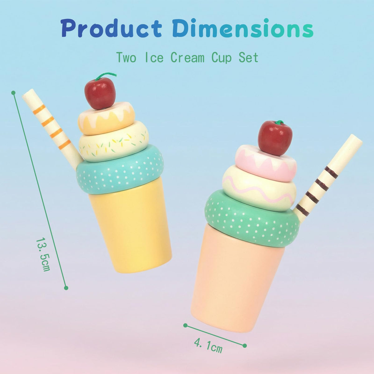 WOODENFUN Wooden Ice Cream Toys for Kids – Pretend Play Food Set for Toddlers 1-3