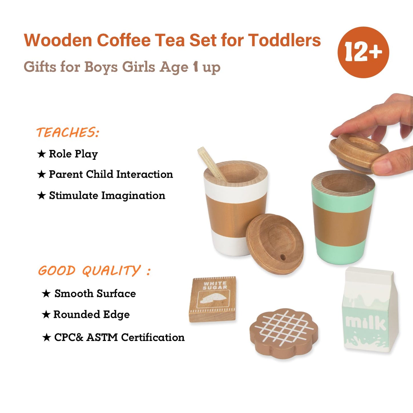 WOODENFUN Pretend Play Coffee Cup Toys — Wooden Kitchen Accessories for Kids